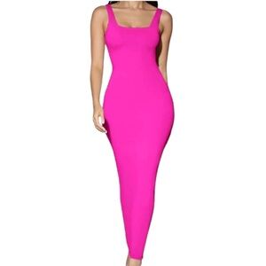 NEW SHEIN Bae Bodycon Scoop Neck Neon Pink Dress Size Medium